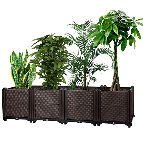 OMMO Deepened Raised Garden Beds Outdoor 4 Set, Plastic Planter Box Large Garden Bed Planter Pots for Patio Yard Balcony Deck Growing Plants, Vegetable, Fruits and Herbs (Install by Yourself Needed)