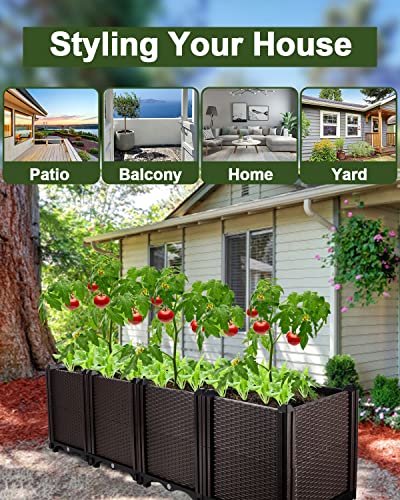 OMMO Deepened Raised Garden Beds Outdoor 4 Set, Plastic Planter Box Large Garden Bed Planter Pots for Patio Yard Balcony Deck Growing Plants, Vegetable, Fruits and Herbs (Install by Yourself Needed)