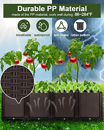 OMMO Deepened Raised Garden Beds Outdoor 4 Set, Plastic Planter Box Large Garden Bed Planter Pots for Patio Yard Balcony Deck Growing Plants, Vegetable, Fruits and Herbs (Install by Yourself Needed)