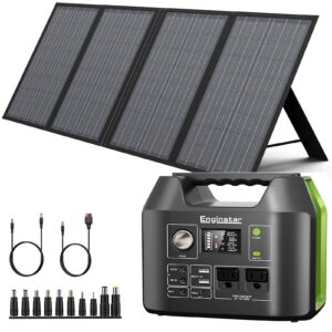 enginstar solar generator 300w green, with 60w solar panel, 80,000mah portable power bank with ac outlet for outdoors camping emergency use