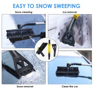 Qoosea Ice Scraper and Snow Brush for Car Windshield Extendable Snow Brush with Foam Grip and Soft Bristle Head Brush Supports 360° Degree Rotation for Car or Truck SUV Vehicle Window