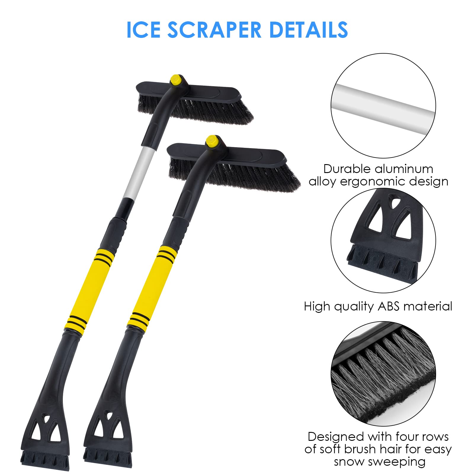 Qoosea Ice Scraper and Snow Brush for Car Windshield Extendable Snow Brush with Foam Grip and Soft Bristle Head Brush Supports 360° Degree Rotation for Car or Truck SUV Vehicle Window