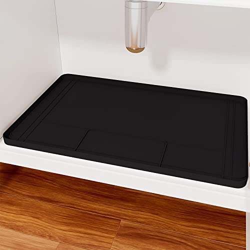 SKDKYCCO Under Sink Mat for Kitchen, 34'' x 21'' Silicone Under the Sink Mat, Water Proof Under Kitchen Bathroom Cabinet Sink Mat and Protector for Drips Leaks Spills, Black