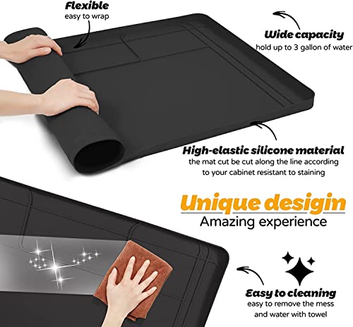 SKDKYCCO Under Sink Mat for Kitchen, 34'' x 21'' Silicone Under the Sink Mat, Water Proof Under Kitchen Bathroom Cabinet Sink Mat and Protector for Drips Leaks Spills, Black