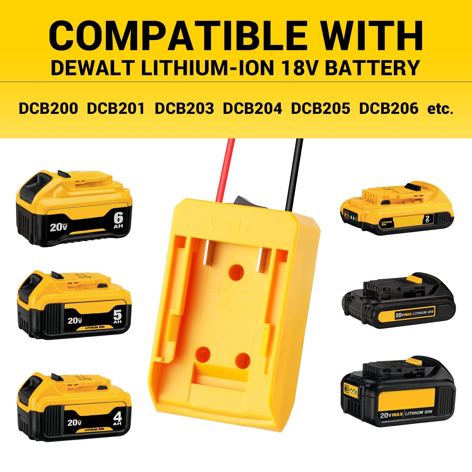 Ecarke Power Wheels Adapter for Dewalt 18V/20V DCB201 DCB205 ect Lithium Battery with Fuse & Wire terminals Power Convertor Dock Power Connector for Rc Toy Car,12 Gauge Robotics,Rc Truck,DIY(Upgrade)