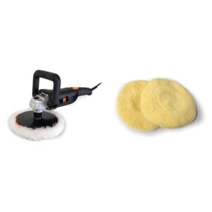 wen 948 10 amp variable speed polisher with digital readout, 7" & 7a345 7-inch synthetic wool polishing bonnets, two pack