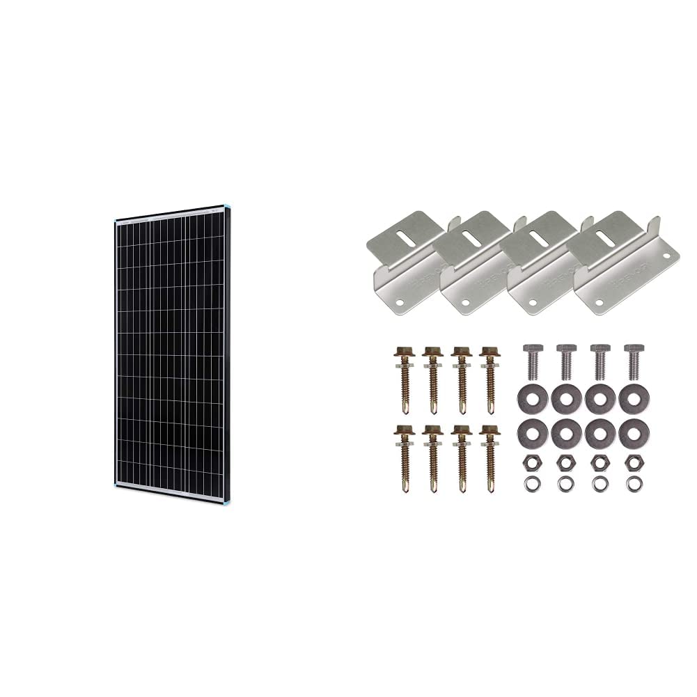 Renogy 100W Solar Panel 12 Volt Monocrystalline Sleek, Black Frame & Solar Panel Mounting Z Brackets Lightweight Aluminum Corrosion-Free Construction