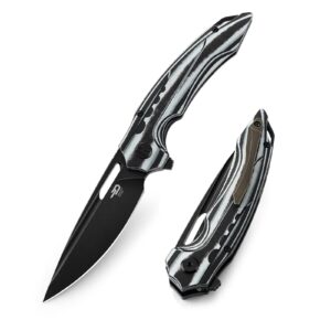 bestech knives pocket folder folding knife: 3.54" n690 steel black blade, carbon fiber and g10 scales, flipper, liner lock, edc titanium clip, bl02d (white 02)