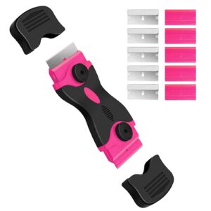 dekeones razor blade scraper, 2 pack double edged razor blade scraper tool with 30 pcs razor blades, glass scraper for windows, decals, tint, stickers, labels, caulk, adhesive（pink）