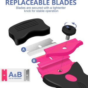 DEKEones Razor Blade Scraper, 2 Pack Double Edged Razor blade Scraper Tool with 30 Pcs Razor Blades, Glass Scraper for Windows, Decals, Tint, Stickers, Labels, Caulk, Adhesive（Pink）