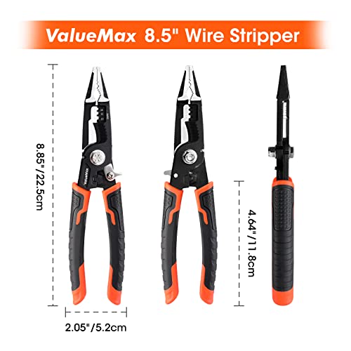 ValueMax 6-in-1 Wire Stripper, 8.5" Wire Stripper and Crimping Tool, CR-V Multifunctional Professional Wire Stripper Cutter for Electric Cable