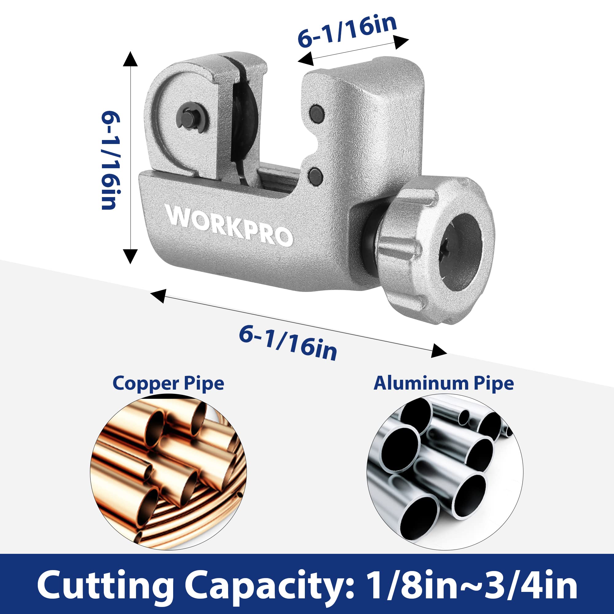 WORKPRO 3 Pieces Tubing Cutter Set - Pipe Cutter with 1/8”-1-1/4” Cutting Capacity, Mini Copper Pipe Cutter with Deburring Tool, Copper, Aluminum, Brass, and Plastic Tubing Cutter