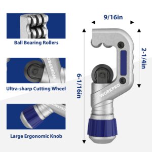 WORKPRO 3 Pieces Tubing Cutter Set - Pipe Cutter with 1/8”-1-1/4” Cutting Capacity, Mini Copper Pipe Cutter with Deburring Tool, Copper, Aluminum, Brass, and Plastic Tubing Cutter