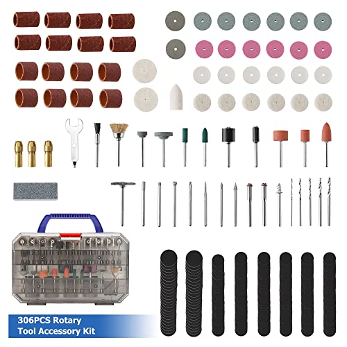 WORKPRO 306PCS Rotary Tool Accessories Kit, Fits Dremel Rotary Tool, 1/8" Shanks DIY Universal Fitment for Easy Cutting, Sanding, Grinding, Carving, Polishing, Drilling and Engraving with Storage Case