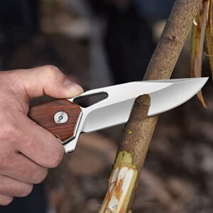 KEXMO Pocket Knife for Men - 2.96'' Ultra Sharp D2 Blade Rosewood Handle Folding Pocket Knife with Clip - Small EDC Wood Knife for Tactical Survival Camping Hunting Gift for Men Dad Husband Women