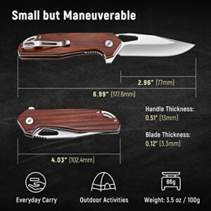 KEXMO Pocket Knife for Men - 2.96'' Ultra Sharp D2 Blade Rosewood Handle Folding Pocket Knife with Clip - Small EDC Wood Knife for Tactical Survival Camping Hunting Gift for Men Dad Husband Women