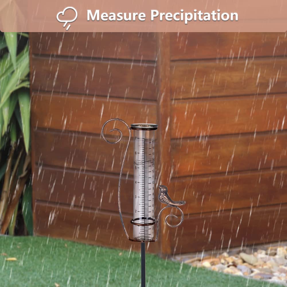 HOBYLUBY Rain Gauge Outdoor, 7 Inch Rain Gauges for Measuring Precipitation, Garden Yard Decor