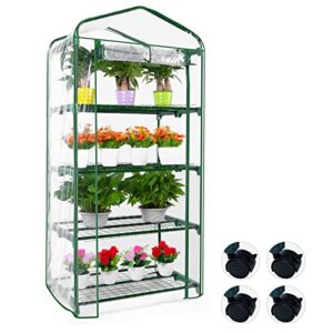 mini greenhouse for plant outdoors indoor seedlings,portable grow greenhouse tent flower house gardening backyard (4-tier house)