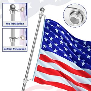 FLAG WIN Aluminum Alloy Flagpole Ring Set with Bearings 2 Pack, Anti Wrap 360°Rotating Flag Mounting Ring Spinning Flag Pole Kit with Carabiner for 0.71-1.00 Inch Diameter Flagpole(Silver)
