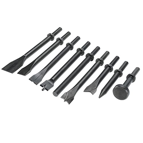 YaeTek 10 Pcs Air Hammer Pneumatic Chisels Tools including 9pcs 0.401'' Shank Smoothing Pneumatic Air Hammer Chisels Bits and High Carbon Steel Spring