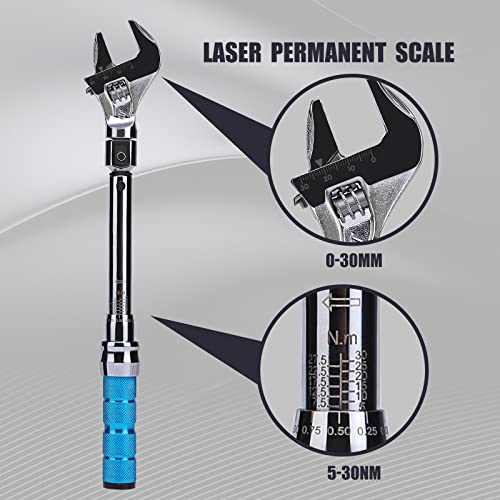 COTOUXKER Adjustable Torque Wrench, 5 to 30 Nm 30mm Open End Torque Wrench with Click and Changeable Head for Hvac Mini Split and Refrigeration System