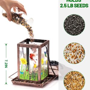 DesGully Bird Feeders for Outdoors Hanging - 2.5 LBs Wild Birds Metal Solar Bird Feeder for Outside Gift Ideas for Bird Lovers Garden Yard Bird Seeds (Chew-Proof,Weather Resistance)