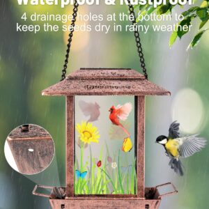 DesGully Bird Feeders for Outdoors Hanging - 2.5 LBs Wild Birds Metal Solar Bird Feeder for Outside Gift Ideas for Bird Lovers Garden Yard Bird Seeds (Chew-Proof,Weather Resistance)