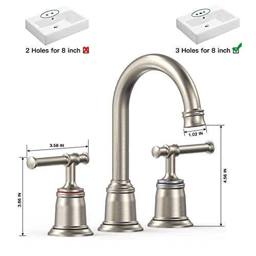 Classical Bathroom faucets for Sink 3 Holes, 8 inch Bathroom Faucet, Widespread Brushed Nickel Bathroom Faucet with Pop Up Drain and cUPC Lead-Free Hose (Brushed Nickel)