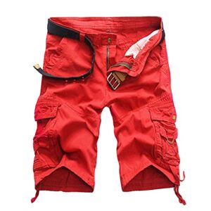 men's relaxed fit camo cargo shorts lightweight multi pocket outdoor short pants casual hiking tactical shorts (red,36)