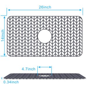 kitchen sink mats, JIUBAR sink protectors for kitchen sink,silicone sink mat,Sink Mat Grid 26''x 14'' for Bottom of Farmhouse Stainless Steel Porcelain Sink Center Drain.(Grey)