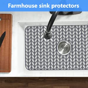 kitchen sink mats, JIUBAR sink protectors for kitchen sink,silicone sink mat,Sink Mat Grid 26''x 14'' for Bottom of Farmhouse Stainless Steel Porcelain Sink Center Drain.(Grey)