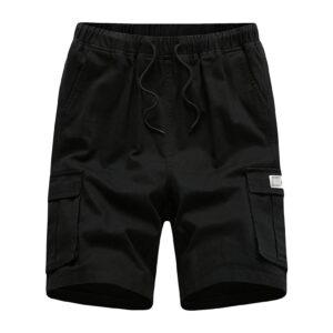 men's elastic waist cargo shorts relaxed fit casual drawstring outdoor shorts multi pockets summer short pants (black,4x-large)