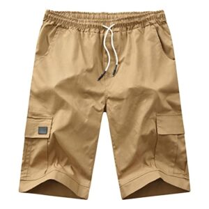 men's casual multi pocket short pants elastic waist relaxed fit cargo shorts loose fit lightweight outdoor shorts (khaki,xx-large)