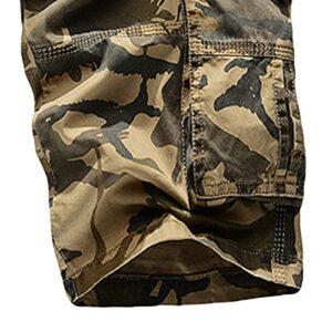 Men's Camo Cotton Cargo Shorts Camouflage Relaxed Fit Multi Pockets Short Casual Lightweight Military Short Pants (Khaki,29)