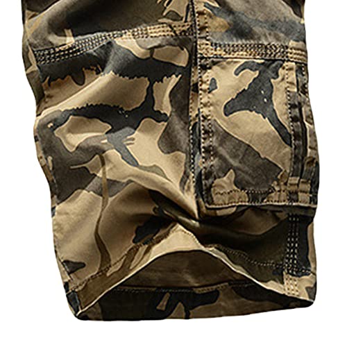 Men's Camo Cotton Cargo Shorts Camouflage Relaxed Fit Multi Pockets Short Casual Lightweight Military Short Pants (Khaki,29)