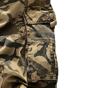 Men's Camo Cotton Cargo Shorts Camouflage Relaxed Fit Multi Pockets Short Casual Lightweight Military Short Pants (Khaki,29)