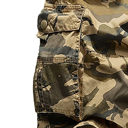 Men's Camo Cotton Cargo Shorts Camouflage Relaxed Fit Multi Pockets Short Casual Lightweight Military Short Pants (Khaki,29)