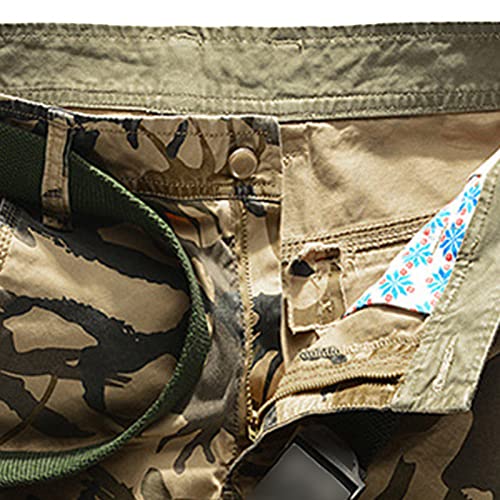 Men's Camo Cotton Cargo Shorts Camouflage Relaxed Fit Multi Pockets Short Casual Lightweight Military Short Pants (Khaki,29)