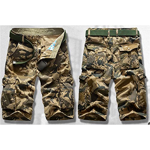 Men's Camo Cotton Cargo Shorts Camouflage Relaxed Fit Multi Pockets Short Casual Lightweight Military Short Pants (Khaki,29)