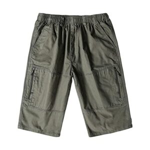 men's outdoor zipper pocket cargo shorts elastic waist hiking tactical shorts multi pockets 3/4 long short pants (armygreen,4x-large)