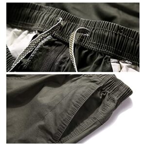 Men's Outdoor Zipper Pocket Cargo Shorts Elastic Waist Hiking Tactical Shorts Multi Pockets 3/4 Long Short Pants (ArmyGreen,4X-Large)