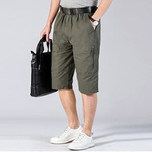 Men's Outdoor Zipper Pocket Cargo Shorts Elastic Waist Hiking Tactical Shorts Multi Pockets 3/4 Long Short Pants (ArmyGreen,4X-Large)