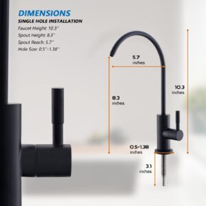 Black Kitchen Faucet, Kitchen Faucets with Pull Down Sprayer WEWE Commercial Stainless Steel Single Handle Single Hole Kitchen Sink Faucet with RO Faucet