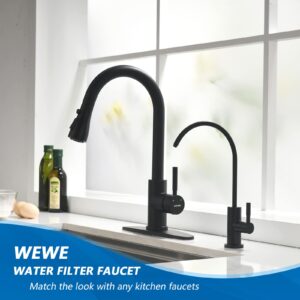 Black Kitchen Faucet, Kitchen Faucets with Pull Down Sprayer WEWE Commercial Stainless Steel Single Handle Single Hole Kitchen Sink Faucet with RO Faucet