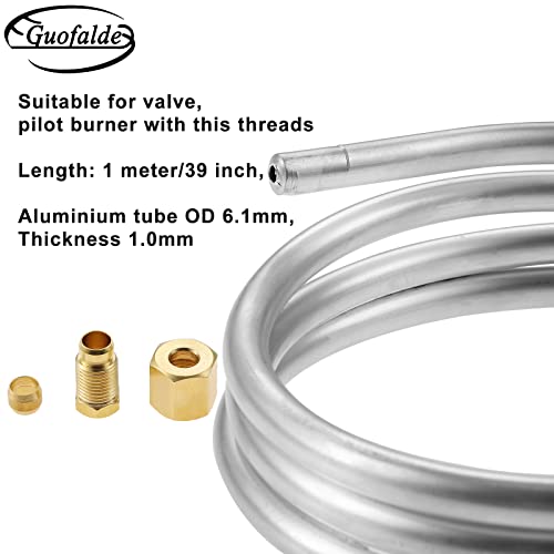GUOFALDE 39 inch 1/4" Aluminum Tubing Kit, for Gas Water Heater,Furnace Heater, M10x1 Female and Male Nuts, Pilot Burner Tube Pipe Assembly Parts