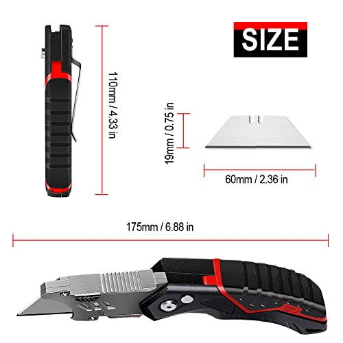 AIRAJ PRO Utility Knife,Heavy Duty Folding Box Cutter,Quick-Change Folding Razor Knife,Pocket Carpet Knife with 13 Sharp SK5 Stainless Steel Blades,Blade Storage Design