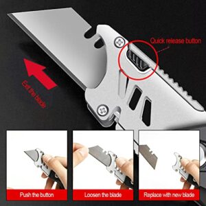 AIRAJ PRO Utility Knife,Heavy Duty Folding Box Cutter,Quick-Change Folding Razor Knife,Pocket Carpet Knife with 13 Sharp SK5 Stainless Steel Blades,Blade Storage Design