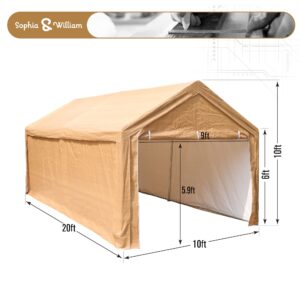 Sophia & William 10'x20' Car Canopy, Heavy-Duty Carport with Removable Sidewalls & Doors, UV & Water Resistant, Portable Car Shelter