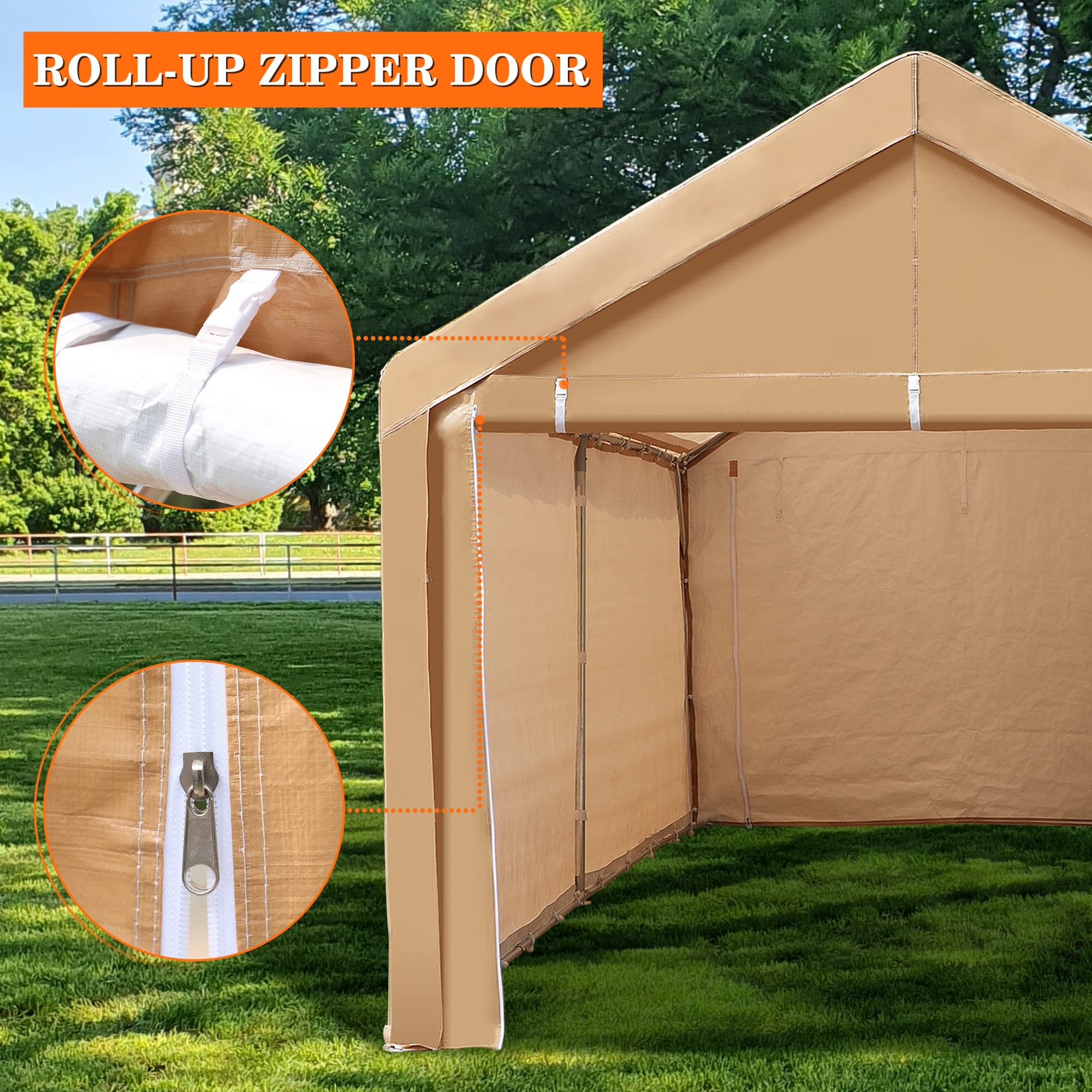 Sophia & William 10'x20' Car Canopy, Heavy-Duty Carport with Removable Sidewalls & Doors, UV & Water Resistant, Portable Car Shelter