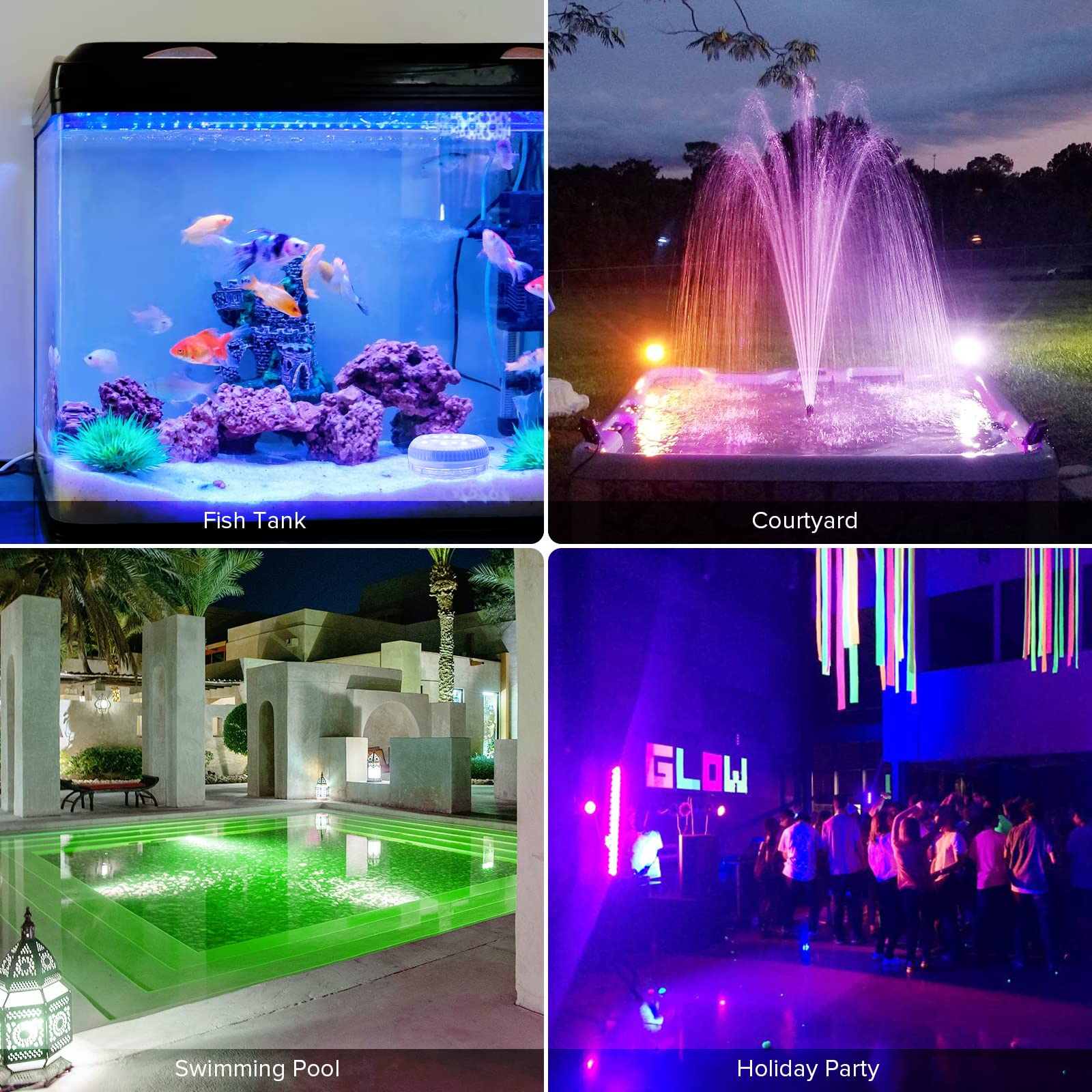 SANSI RGB Pool Lights with 16 Colors RF Remote, IP68 Waterproof Underwater Pond Lights with Magnet and Suction Cups, Tub Lights for Fish Tank Courtyard Inground Aboveground Pool Holiday Party, 2-Pack